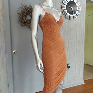 Bodycon Ruched Tan Cocktail Dress, Nookie sz M